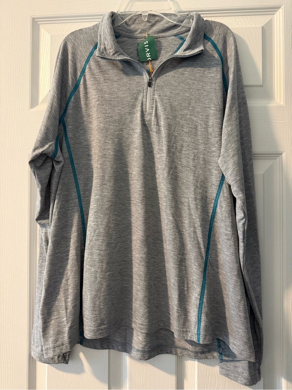 NWT Orvis Gray Quarter-Zip Sweater with Teal Accents